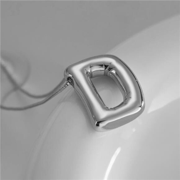 Silver Initial Pendant Necklace – Personalized Letter “D” Trendy Stuffed Bubble - Picture 2 of 5